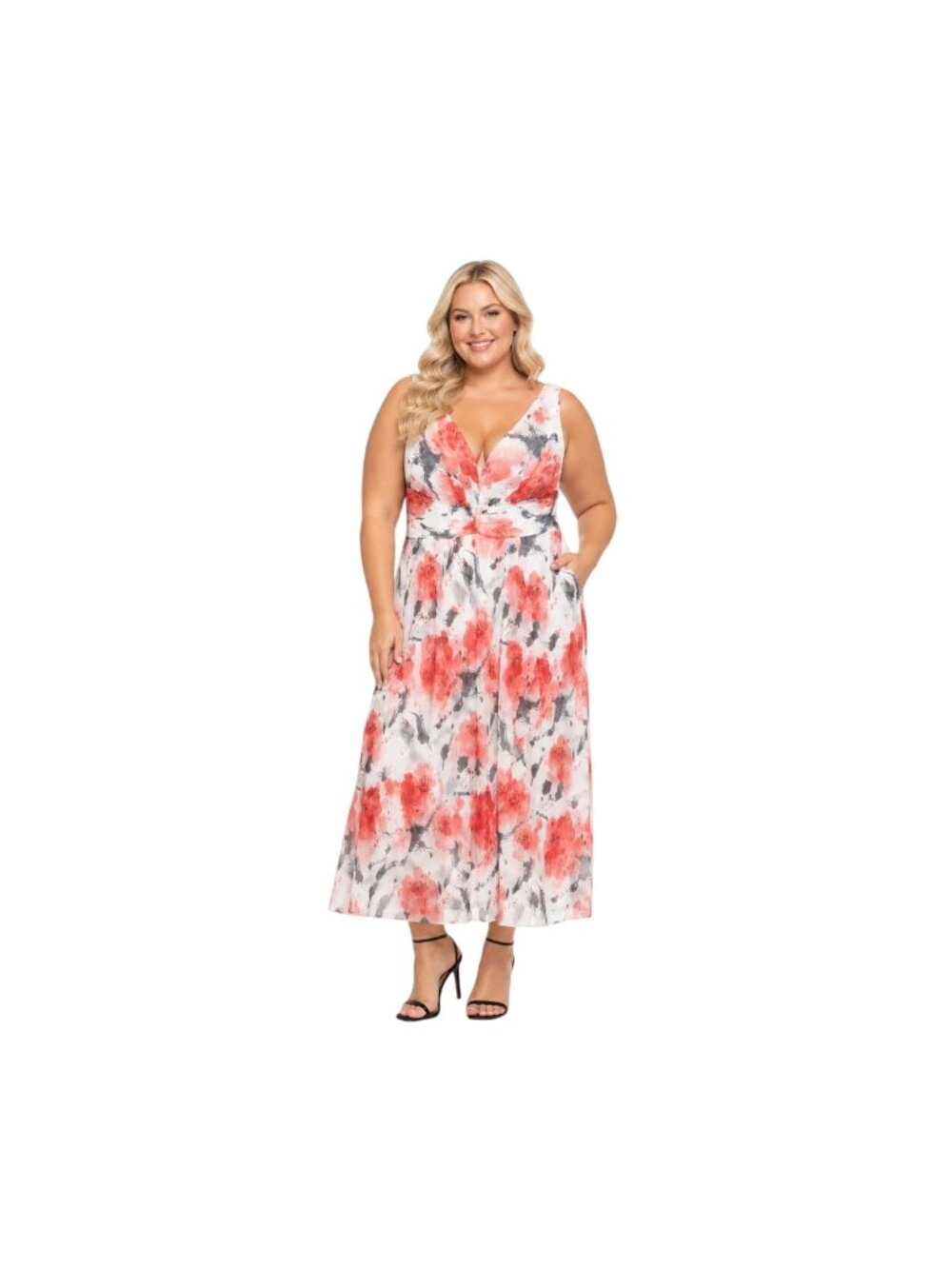 New R&M Richards Size 16W Floral Maxi Dress Sleeveless V-Neck